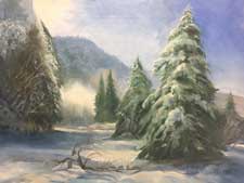 Sparkling Moment Yosemite Snow Fir Tree plein air style oil painting for sale